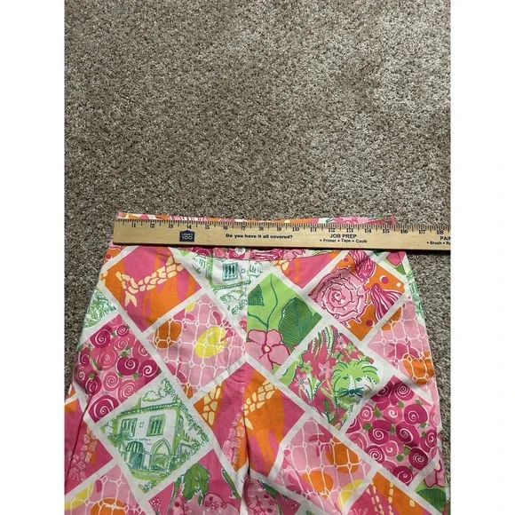 Lilly Pulitzer Chino Pants Womens 10 Pink Green Floral Patch Work - Picture 5 of 8